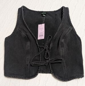 Black Denim Vest with Tie Front